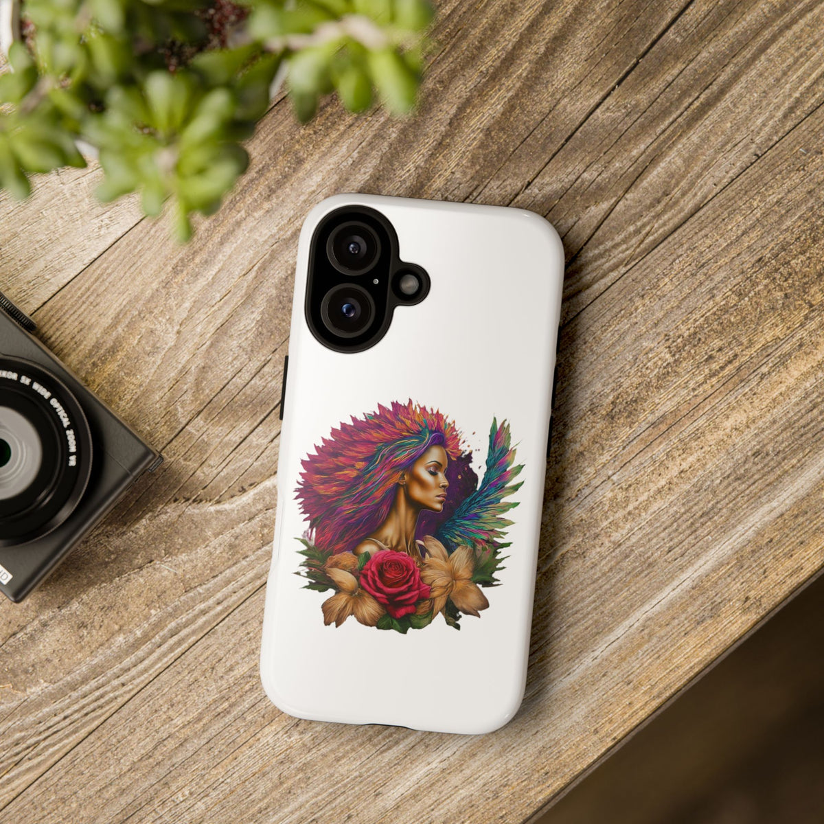 Boho Warrior Phone Case — Colorful Feather Headdress & Rose Protective Cover