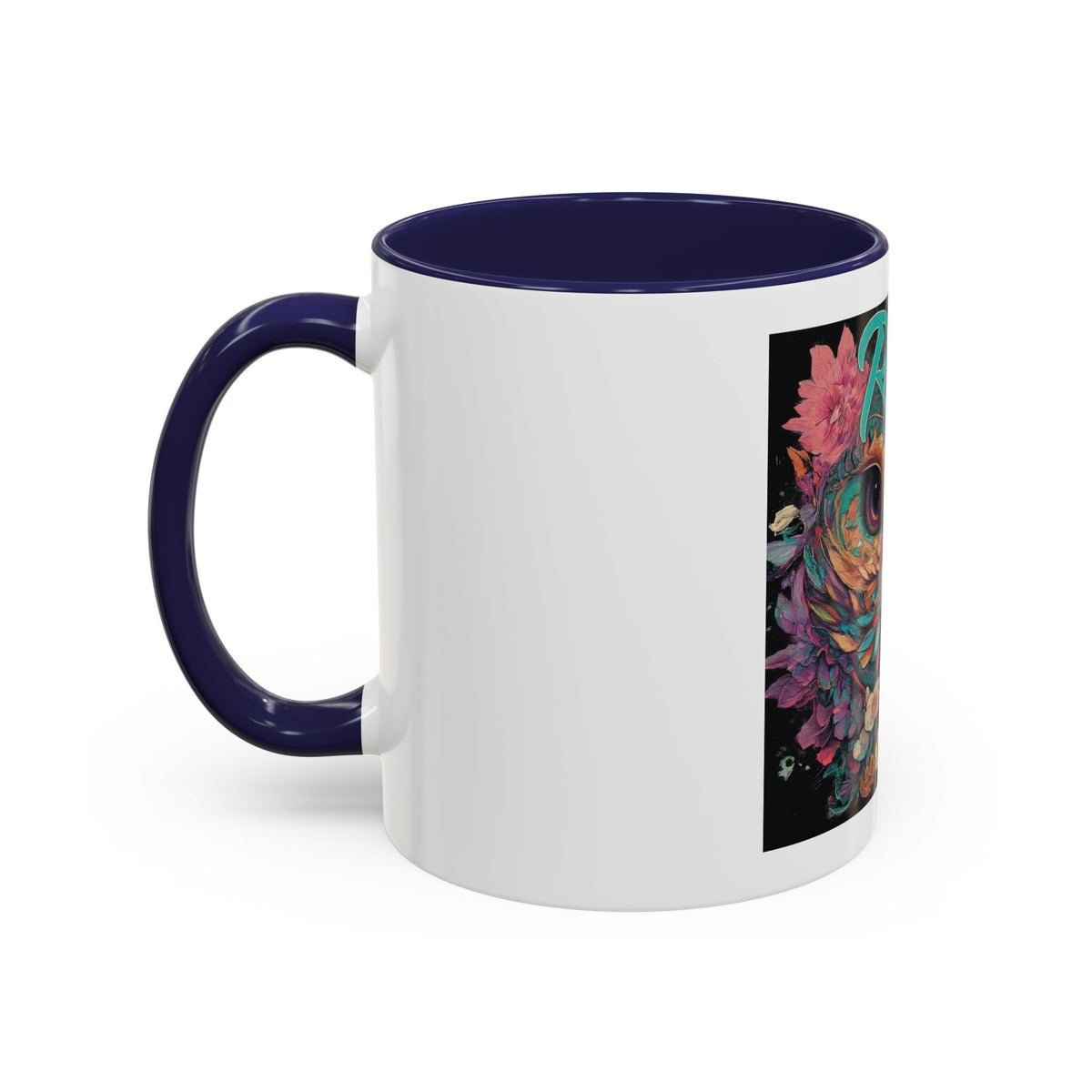 Radiant Owl Accent Coffee Mug — Floral 'Radiant' Art Print (11/15 oz)