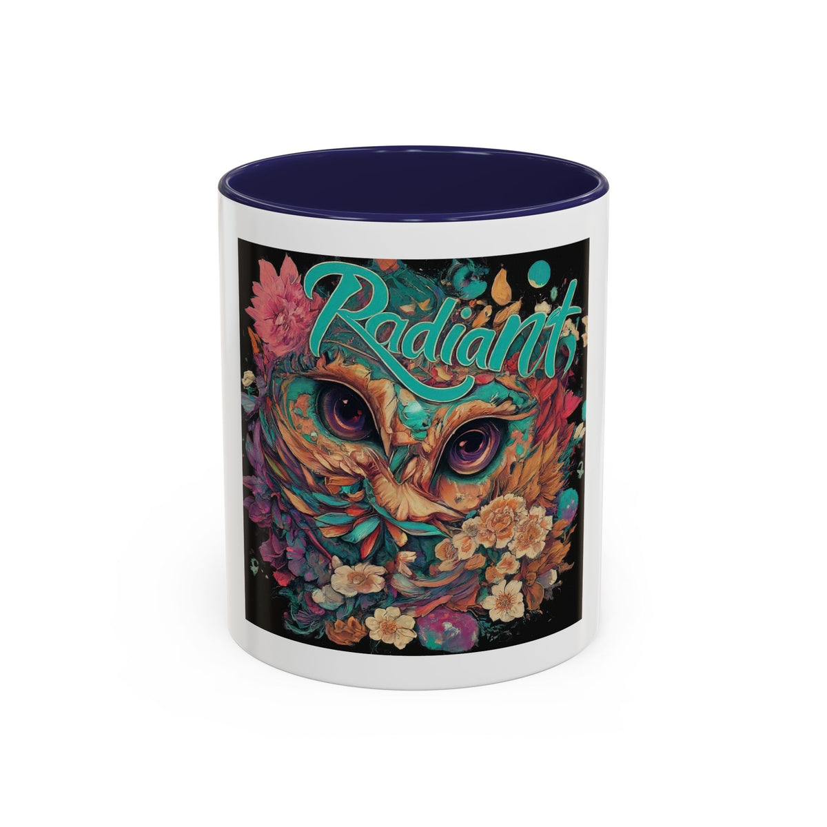 Radiant Owl Accent Coffee Mug — Floral 'Radiant' Art Print (11/15 oz)