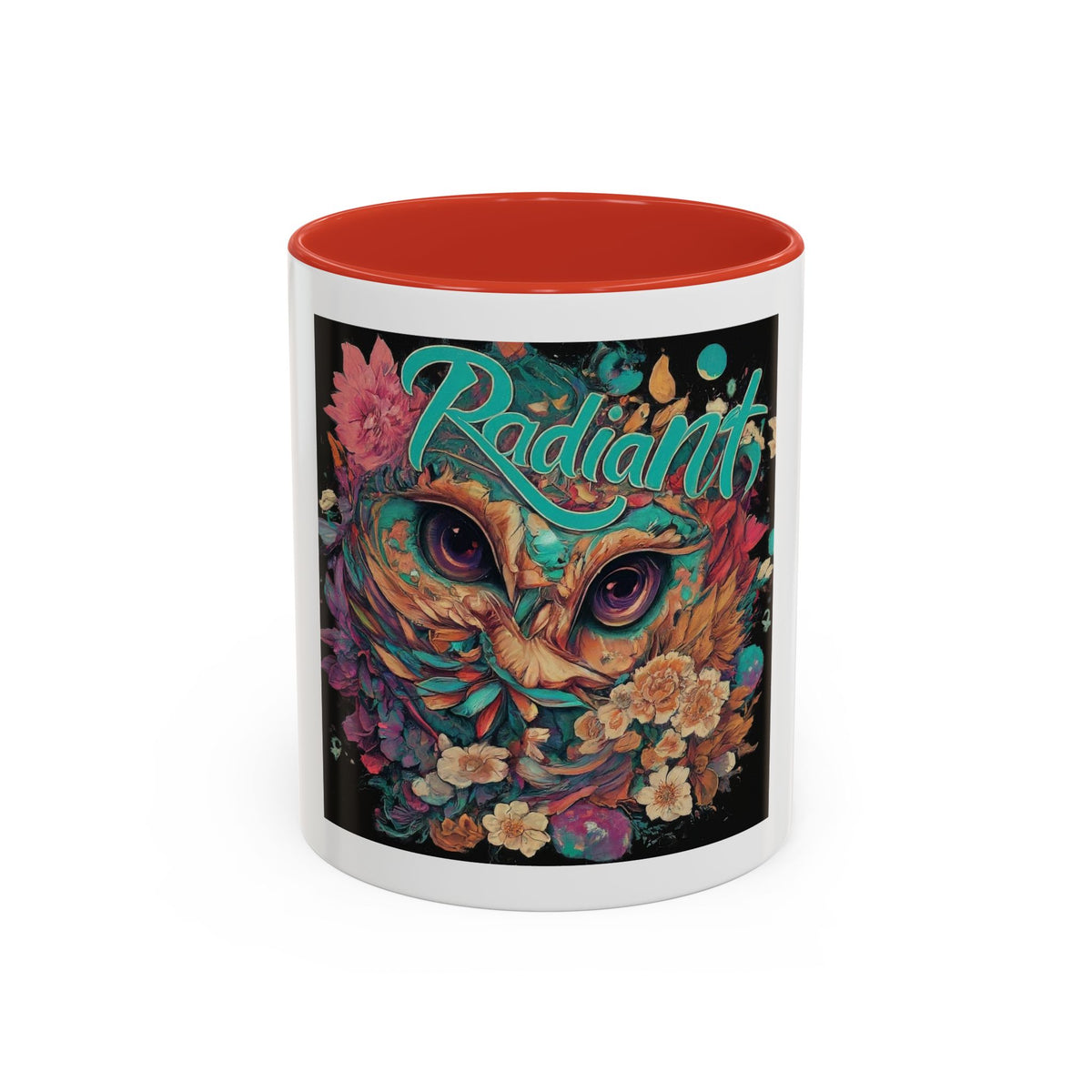 Radiant Owl Accent Coffee Mug — Floral 'Radiant' Art Print (11/15 oz)