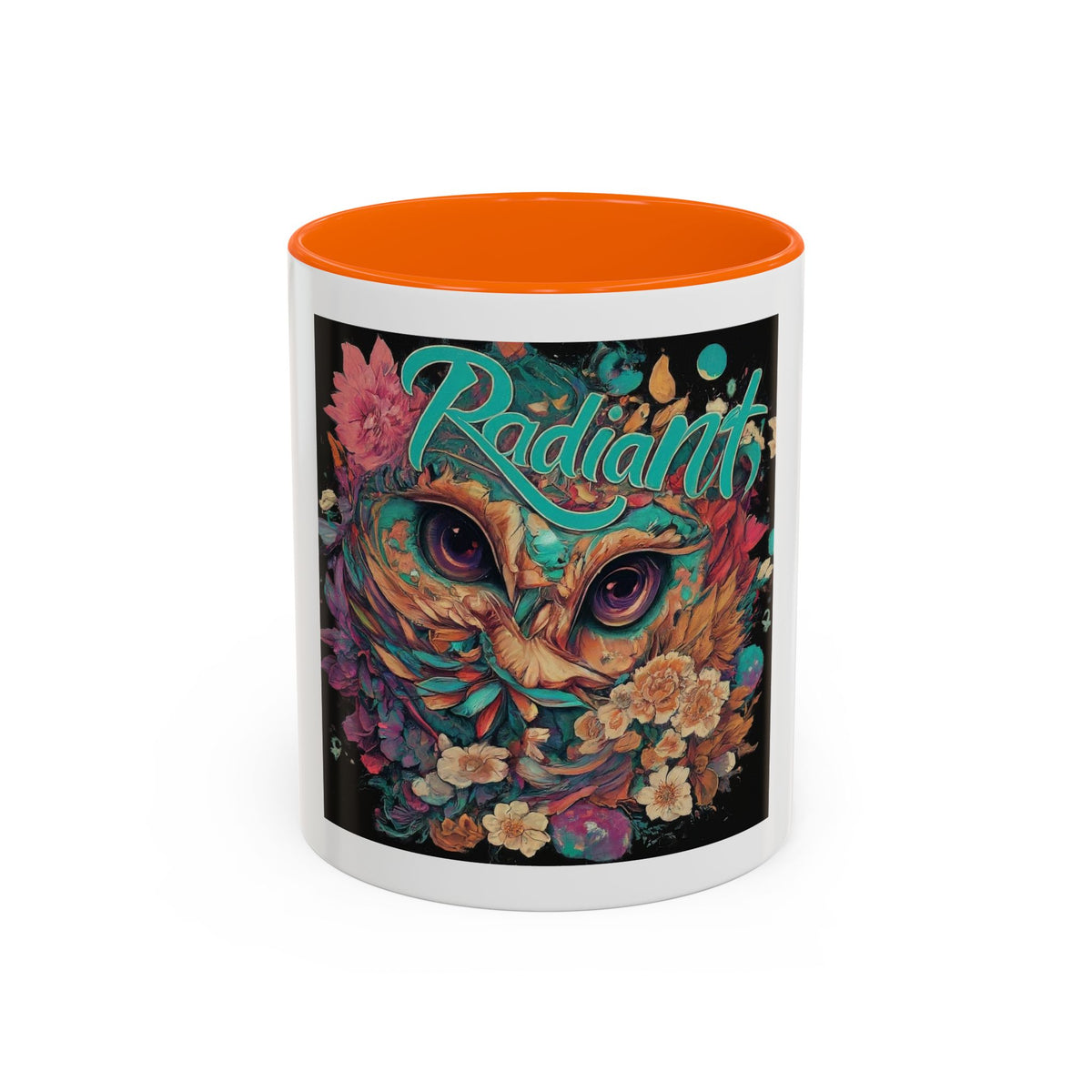 Radiant Owl Accent Coffee Mug — Floral 'Radiant' Art Print (11/15 oz)