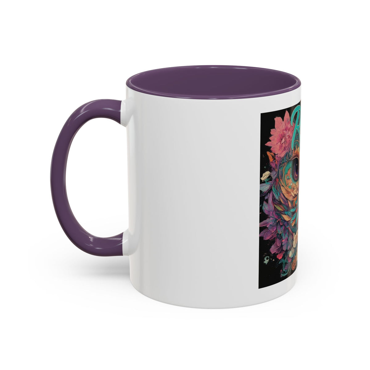Radiant Owl Accent Coffee Mug — Floral 'Radiant' Art Print (11/15 oz)