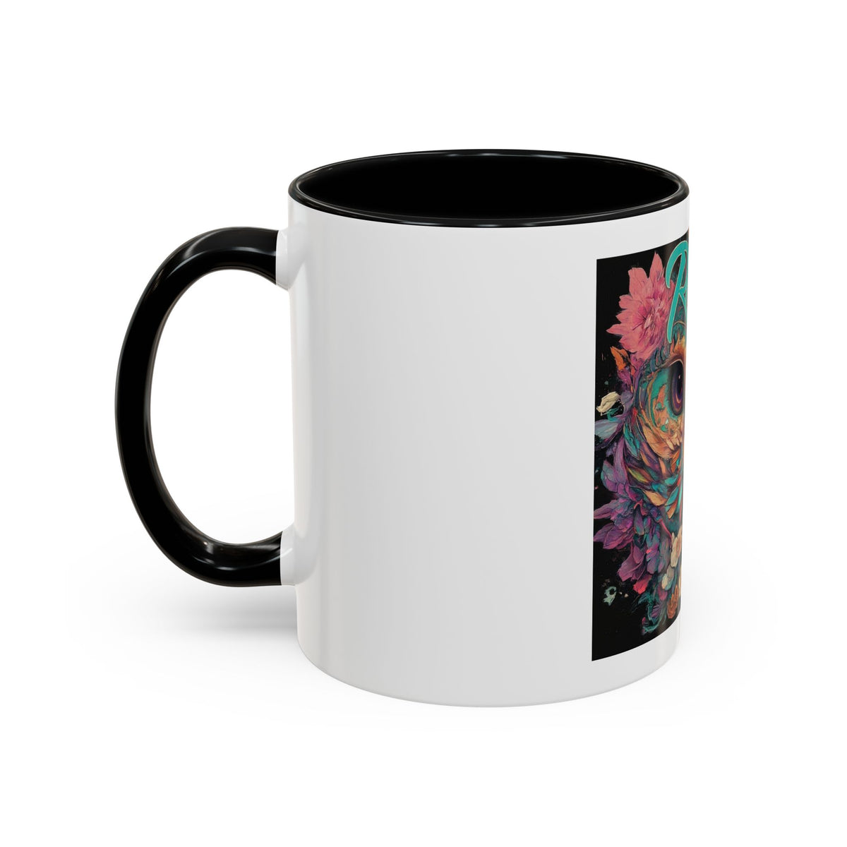 Radiant Owl Accent Coffee Mug — Floral 'Radiant' Art Print (11/15 oz)