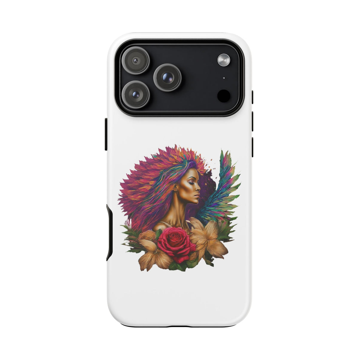 Boho Warrior Phone Case — Colorful Feather Headdress & Rose Protective Cover