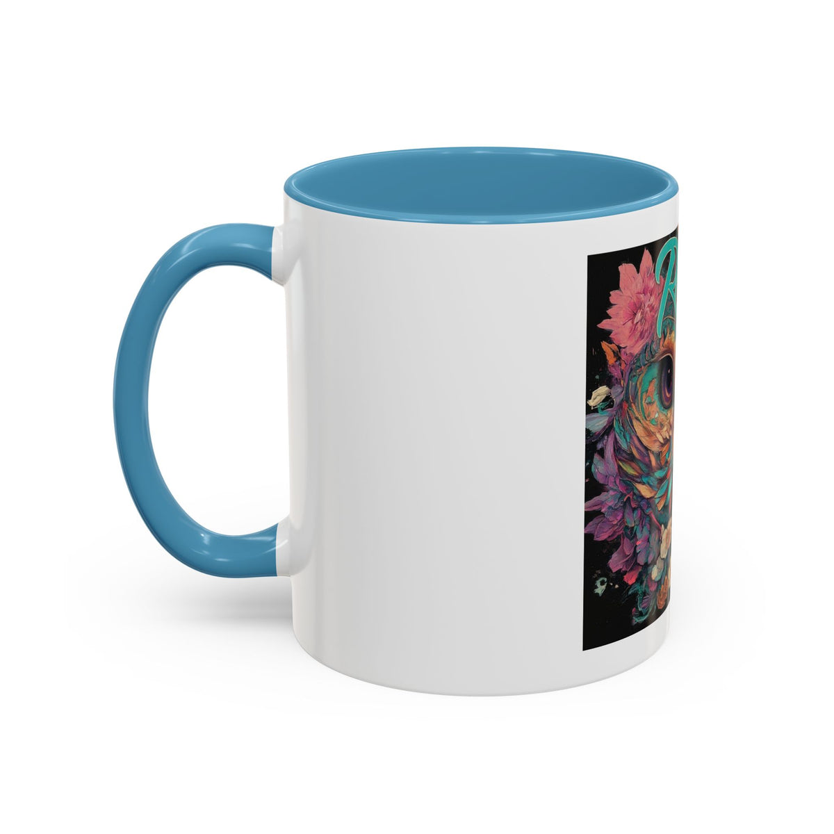 Radiant Owl Accent Coffee Mug — Floral 'Radiant' Art Print (11/15 oz)