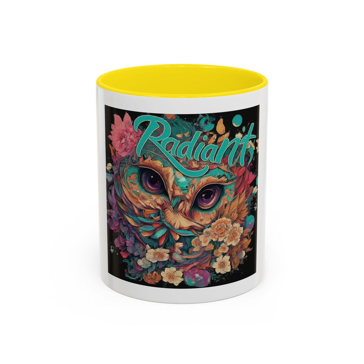 Radiant Owl Accent Coffee Mug — Floral 'Radiant' Art Print (11/15 oz)