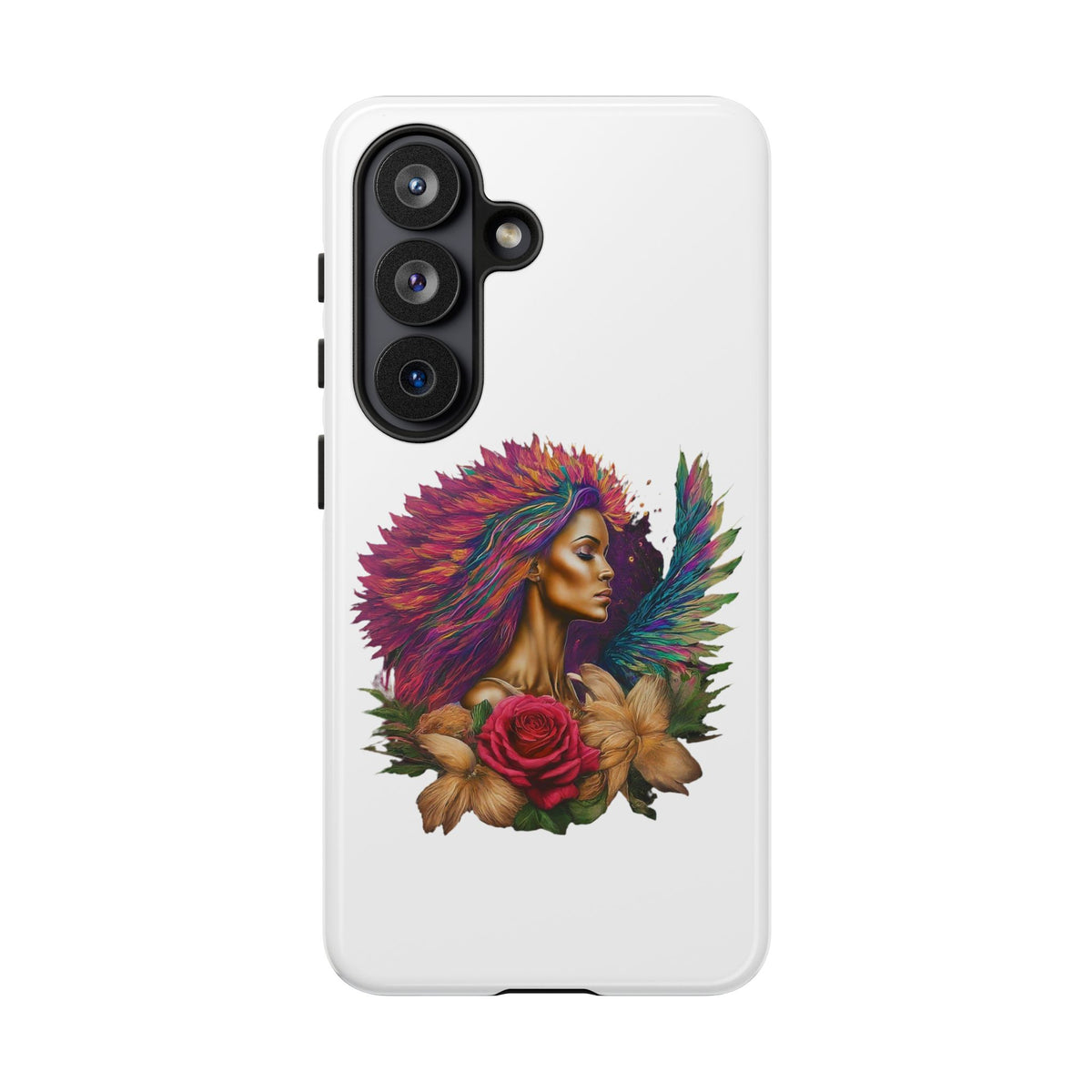 Boho Warrior Phone Case — Colorful Feather Headdress & Rose Protective Cover