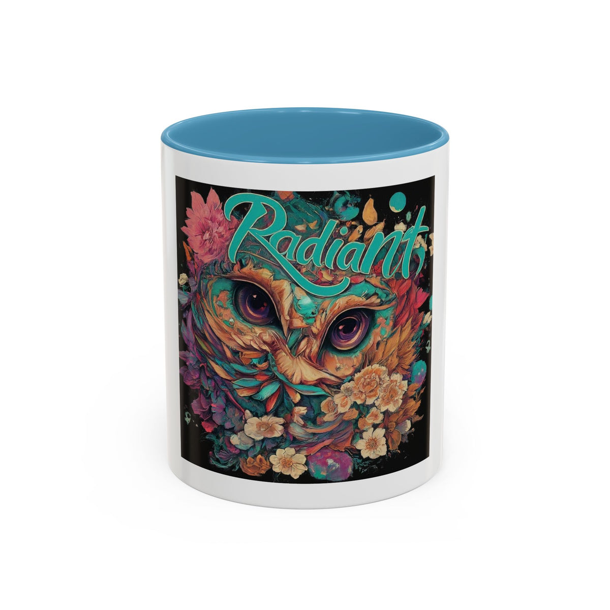 Radiant Owl Accent Coffee Mug — Floral 'Radiant' Art Print (11/15 oz)