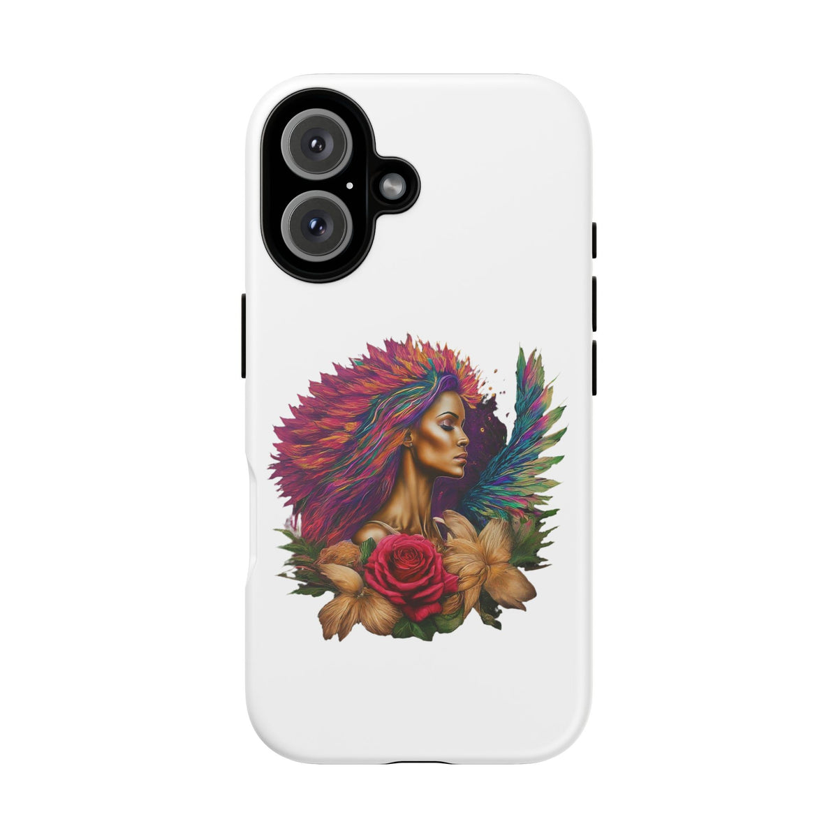 Boho Warrior Phone Case — Colorful Feather Headdress & Rose Protective Cover
