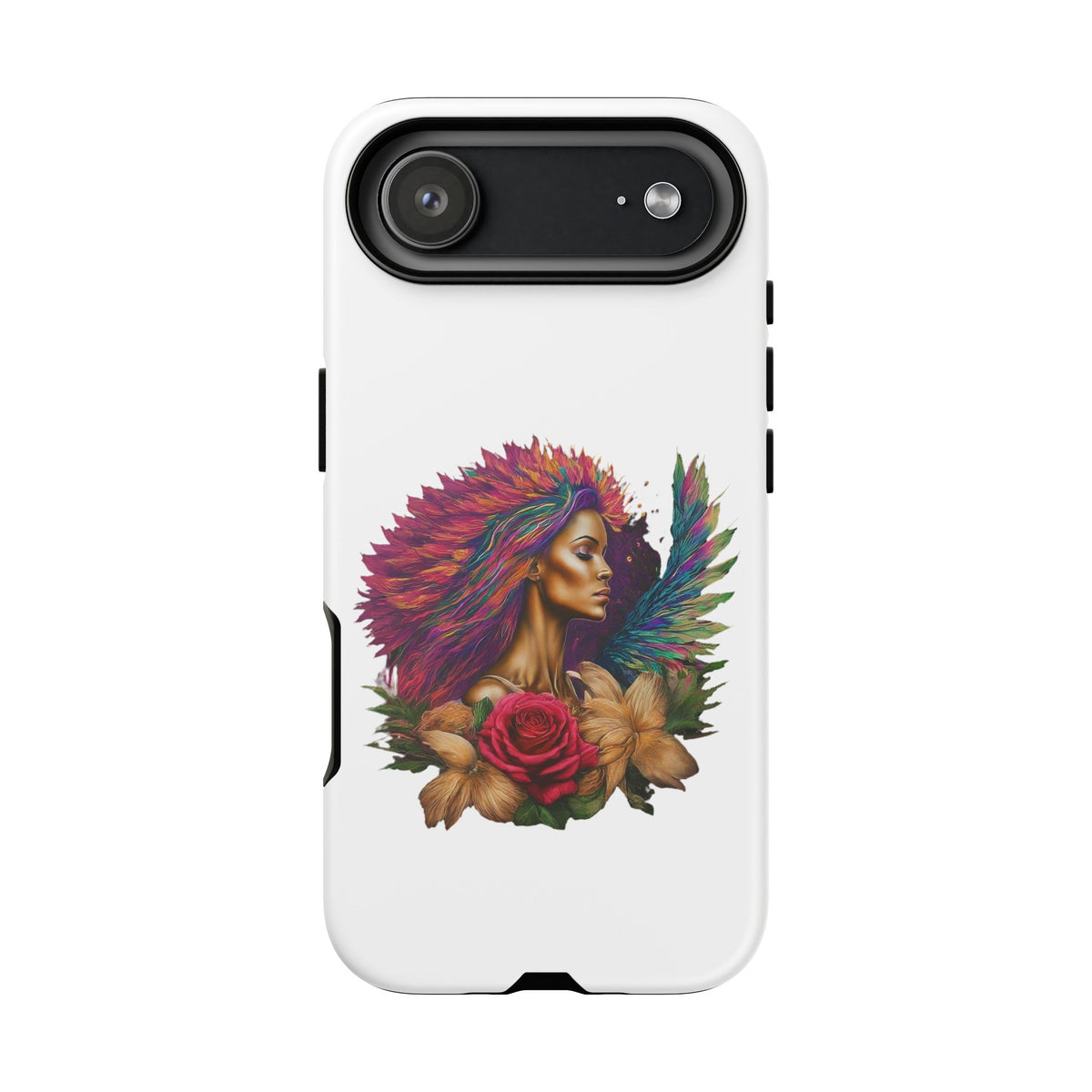 Boho Warrior Phone Case — Colorful Feather Headdress & Rose Protective Cover