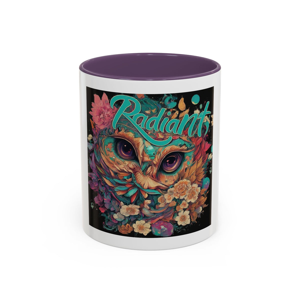 Radiant Owl Accent Coffee Mug — Floral 'Radiant' Art Print (11/15 oz)