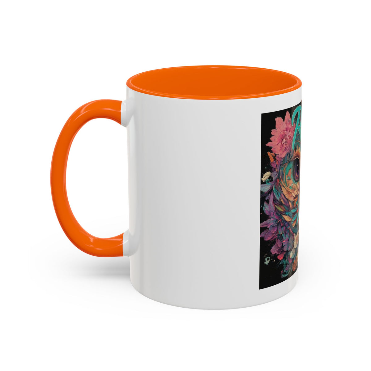 Radiant Owl Accent Coffee Mug — Floral 'Radiant' Art Print (11/15 oz)