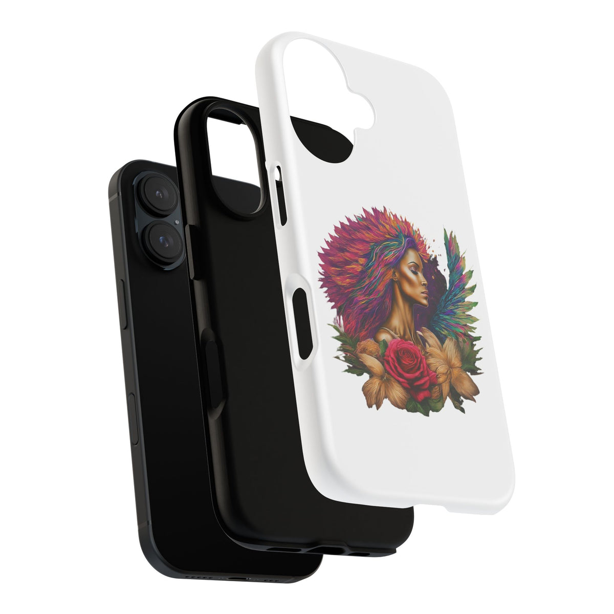 Boho Warrior Phone Case — Colorful Feather Headdress & Rose Protective Cover