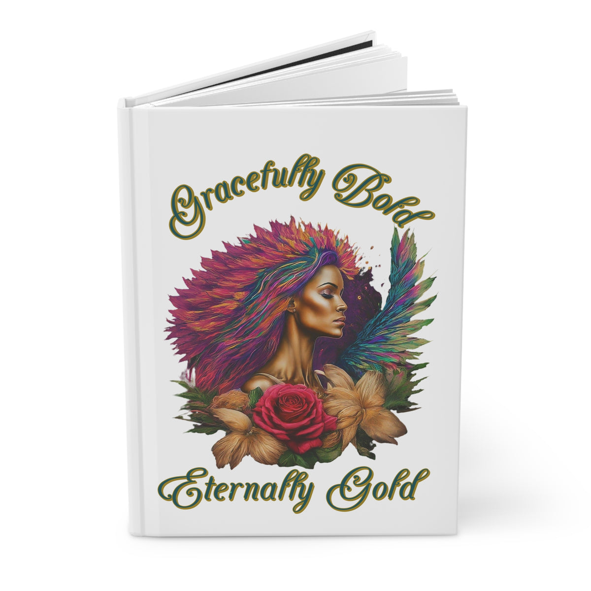 Hardcover Journal — "Gracefully Bold, Eternally Gold" Floral Afrocentric Art Notebook