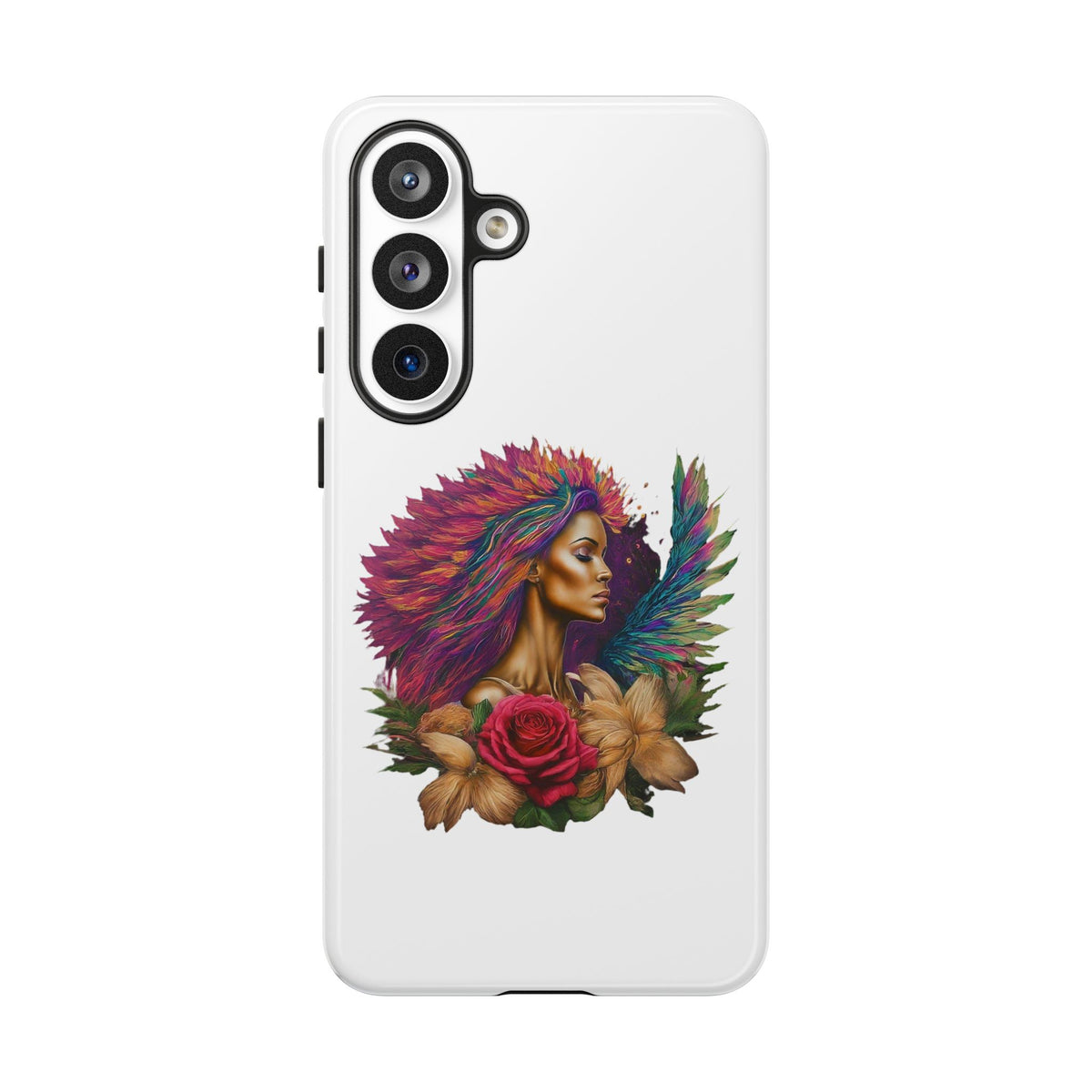 Boho Warrior Phone Case — Colorful Feather Headdress & Rose Protective Cover