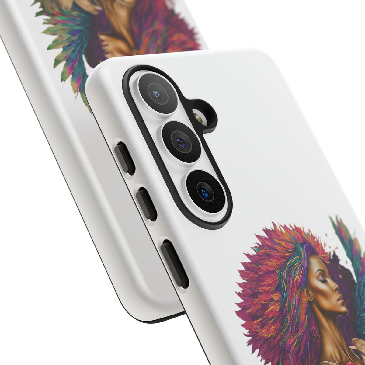 Boho Warrior Phone Case — Colorful Feather Headdress & Rose Protective Cover