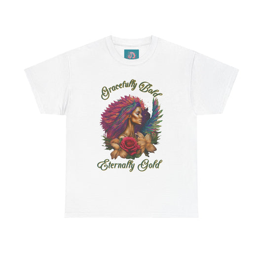 Gracefully Bold Eternally Gold Tee — Native-Inspired Portrait Graphic T-Shirt