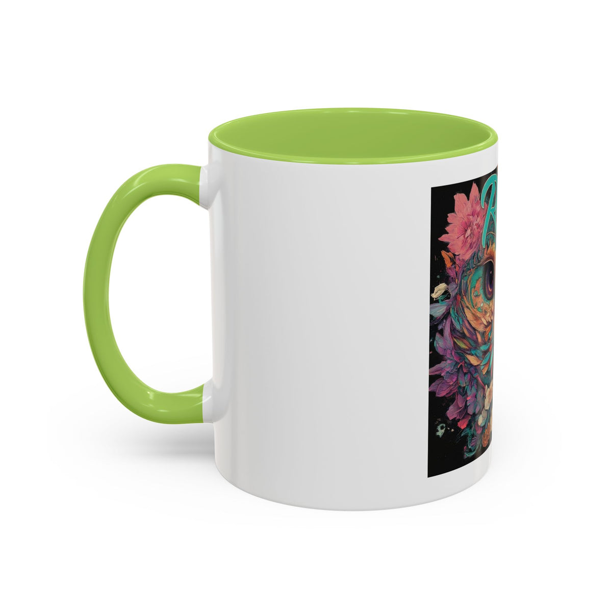 Radiant Owl Accent Coffee Mug — Floral 'Radiant' Art Print (11/15 oz)