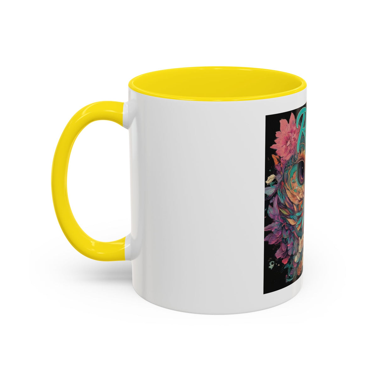 Radiant Owl Accent Coffee Mug — Floral 'Radiant' Art Print (11/15 oz)