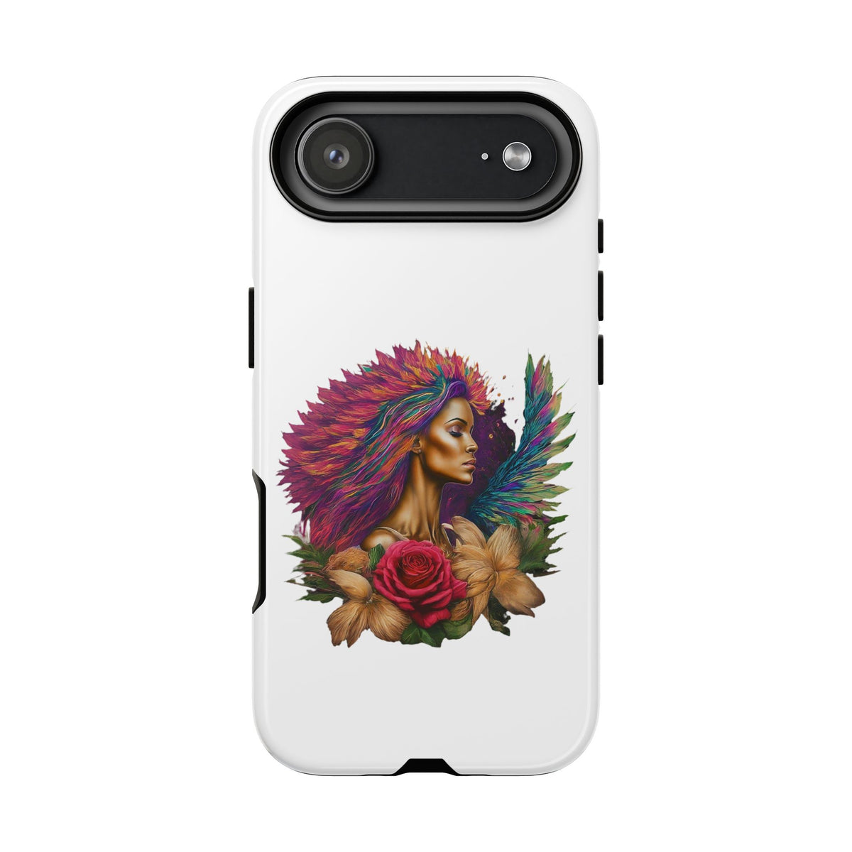 Boho Warrior Phone Case — Colorful Feather Headdress & Rose Protective Cover