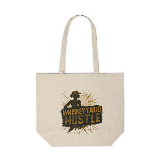 Whiskey Taigo Hustle Canvas Tote — Retro Saloon Silhouette Market Bag
