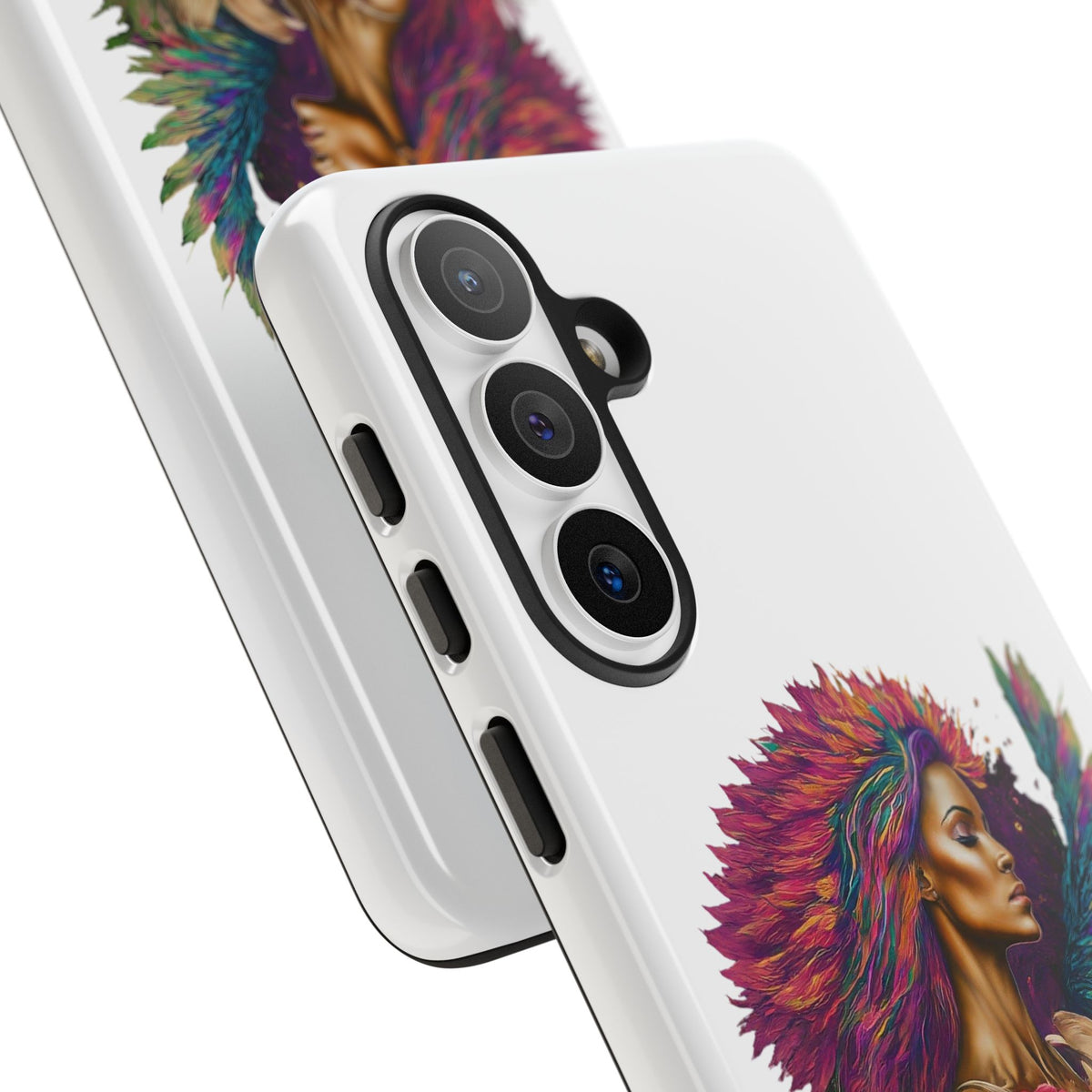 Boho Warrior Phone Case — Colorful Feather Headdress & Rose Protective Cover