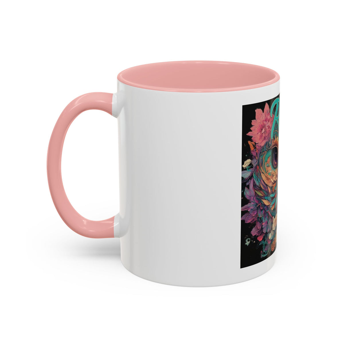 Radiant Owl Accent Coffee Mug — Floral 'Radiant' Art Print (11/15 oz)