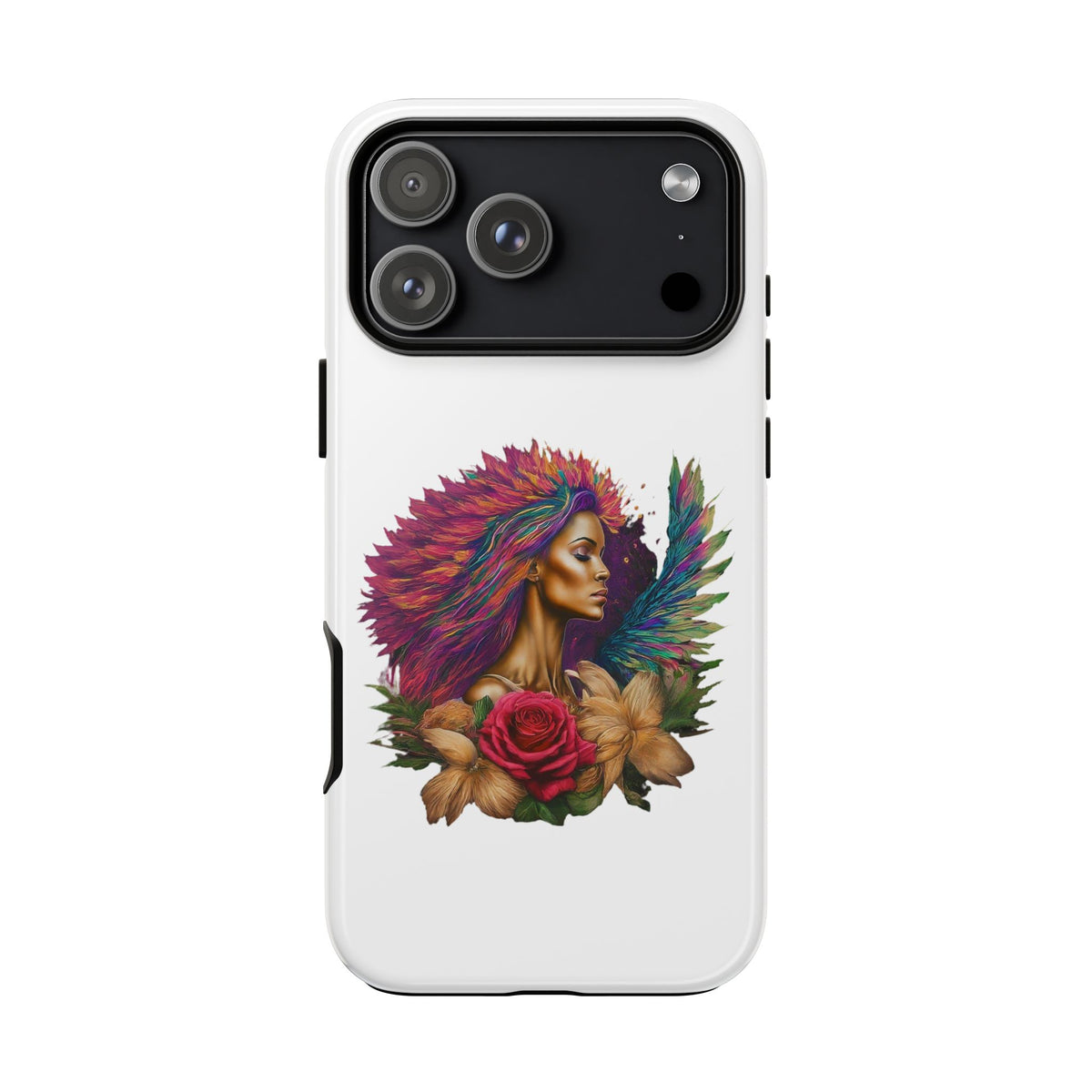 Boho Warrior Phone Case — Colorful Feather Headdress & Rose Protective Cover
