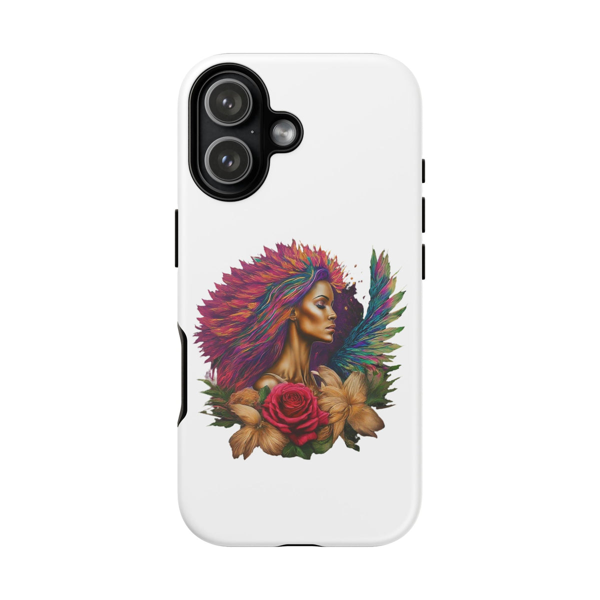 Boho Warrior Phone Case — Colorful Feather Headdress & Rose Protective Cover