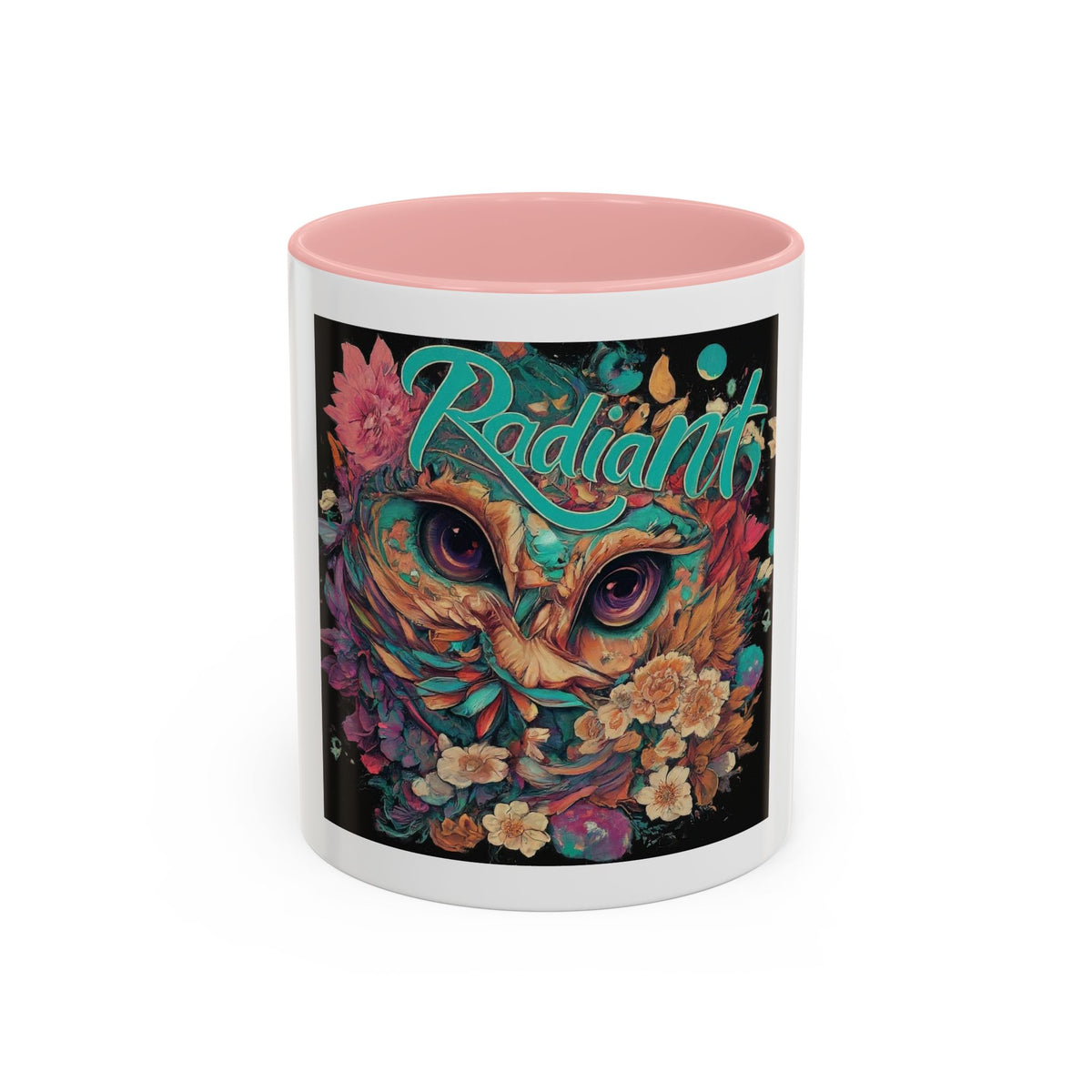 Radiant Owl Accent Coffee Mug — Floral 'Radiant' Art Print (11/15 oz)