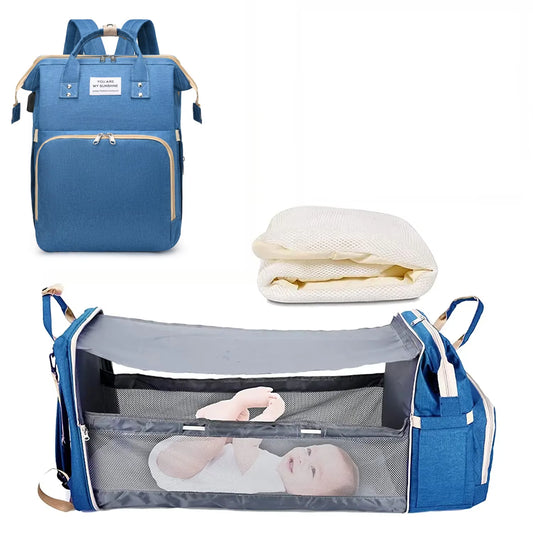 3 in 1 Diaper Bag Backpack Foldable Baby Bed Waterproof Travel Bag with USB Charge Diaper Bag Backpack with Changing Bed 3 Types