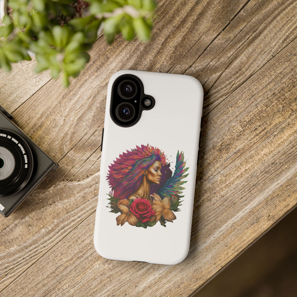 Boho Warrior Phone Case — Colorful Feather Headdress & Rose Protective Cover