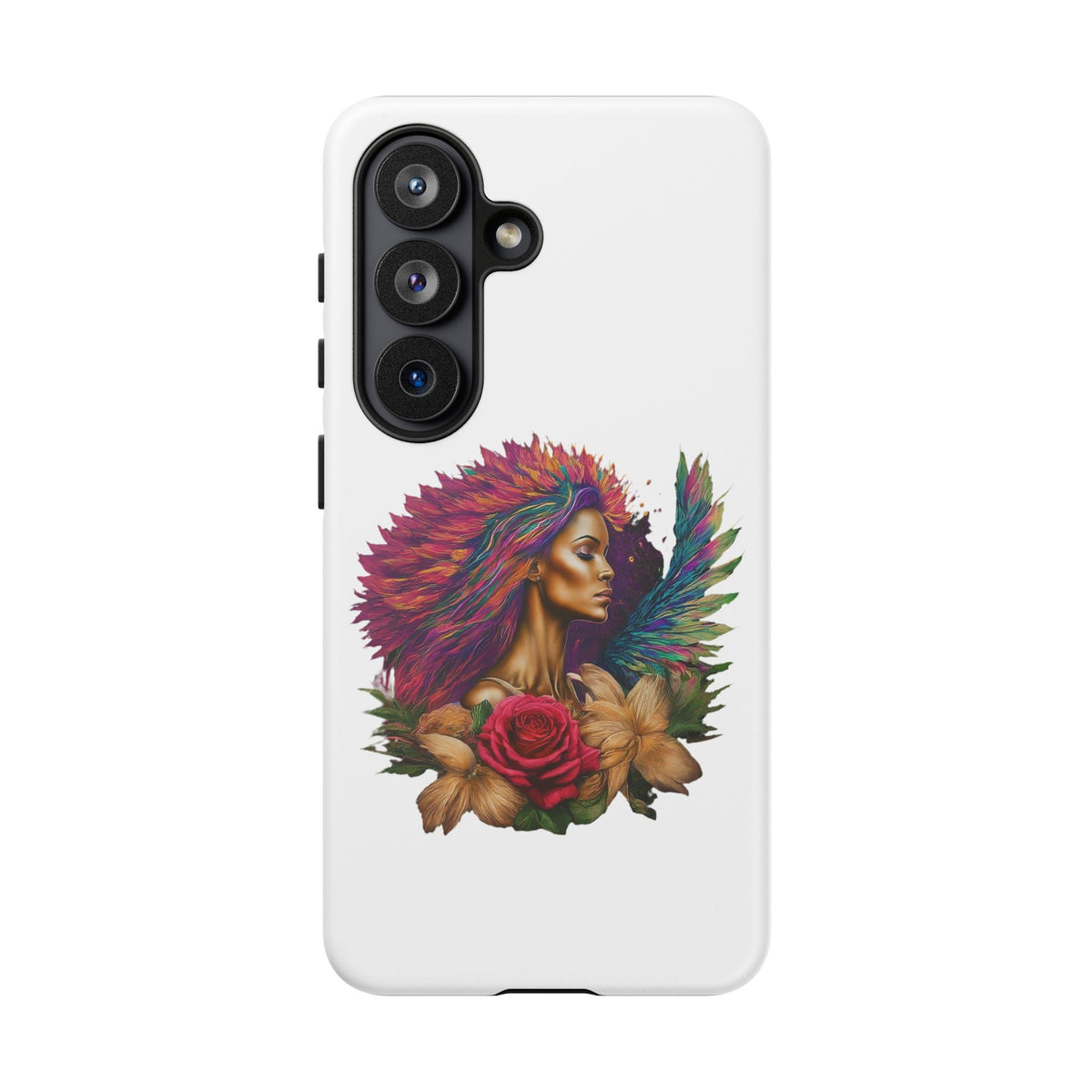 Boho Warrior Phone Case — Colorful Feather Headdress & Rose Protective Cover