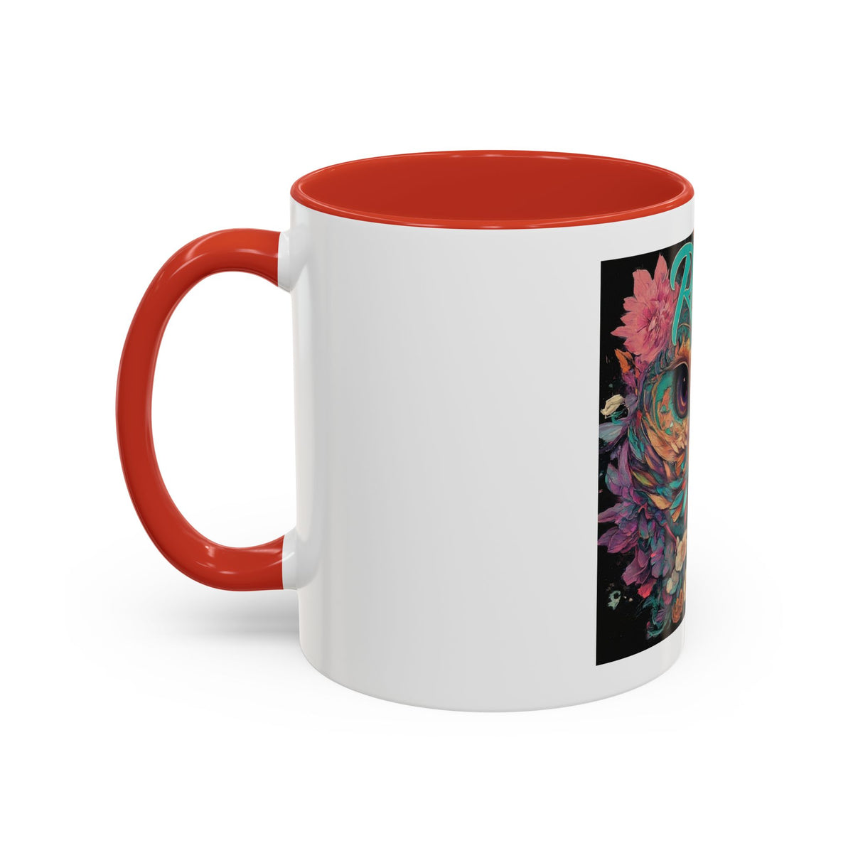 Radiant Owl Accent Coffee Mug — Floral 'Radiant' Art Print (11/15 oz)