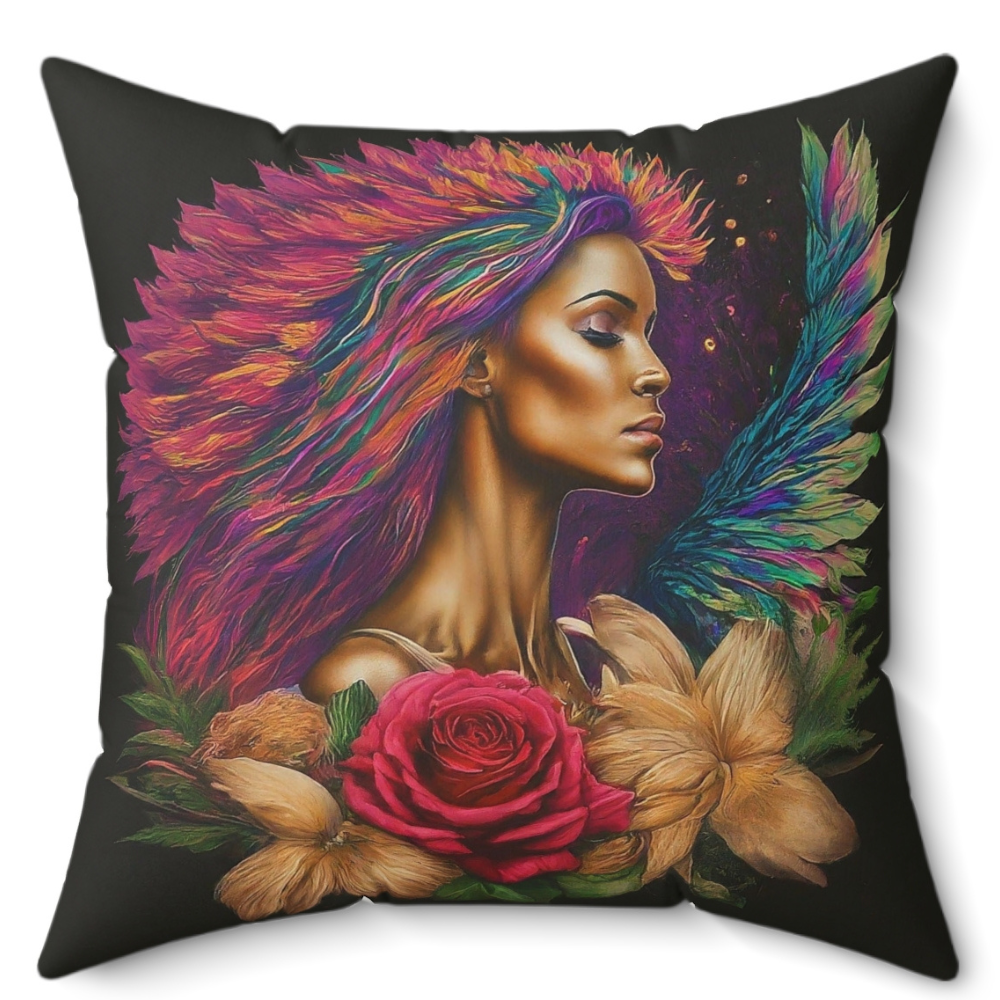 Boho Angeline Rose Pillow — Colorful Goddess Faux Suede Throw Pillow